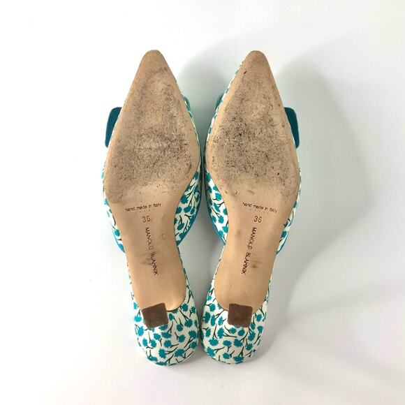 Manolo Blahnik Maysalebi Flower Print Pointed Toe Kitten Heel Mules Pumps 36 - Picture 7 of 8